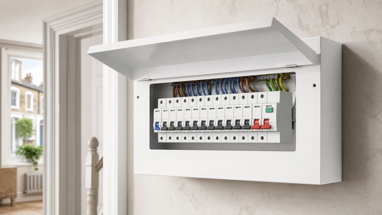 Electrical inspection checklist beside consumer unit cover notes