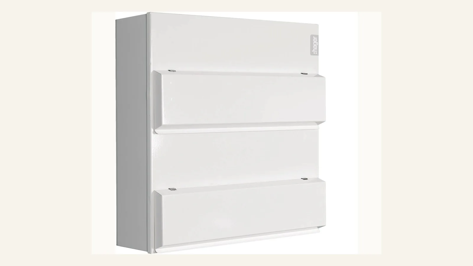 best consumer unit upgrade options London homes: Hager Design10 style board in a compact hallway cupboard