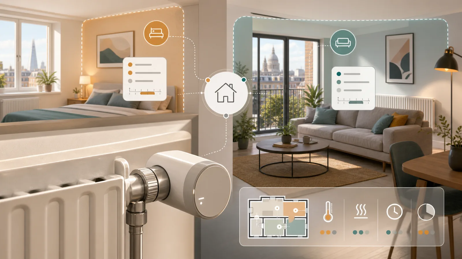smart radiator valve zoning setup for London bedrooms and home office schedules