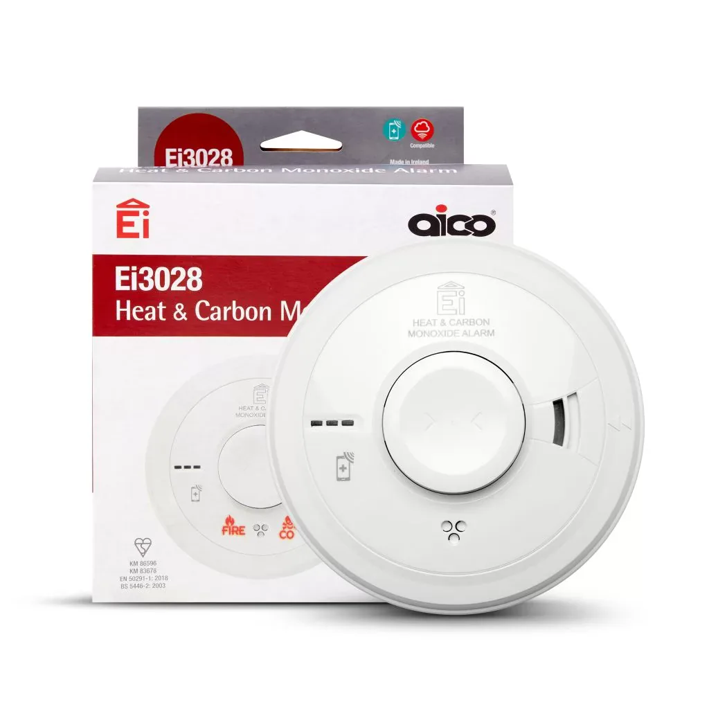 Aico Ei3028 multi-sensor heat and carbon monoxide alarm product box
